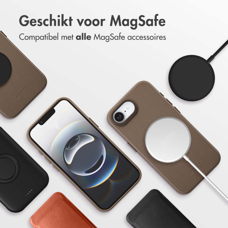 Accezz MagSafe Leather Backcover Apple iPhone 16e - Coffee Brown - Afbeelding 9