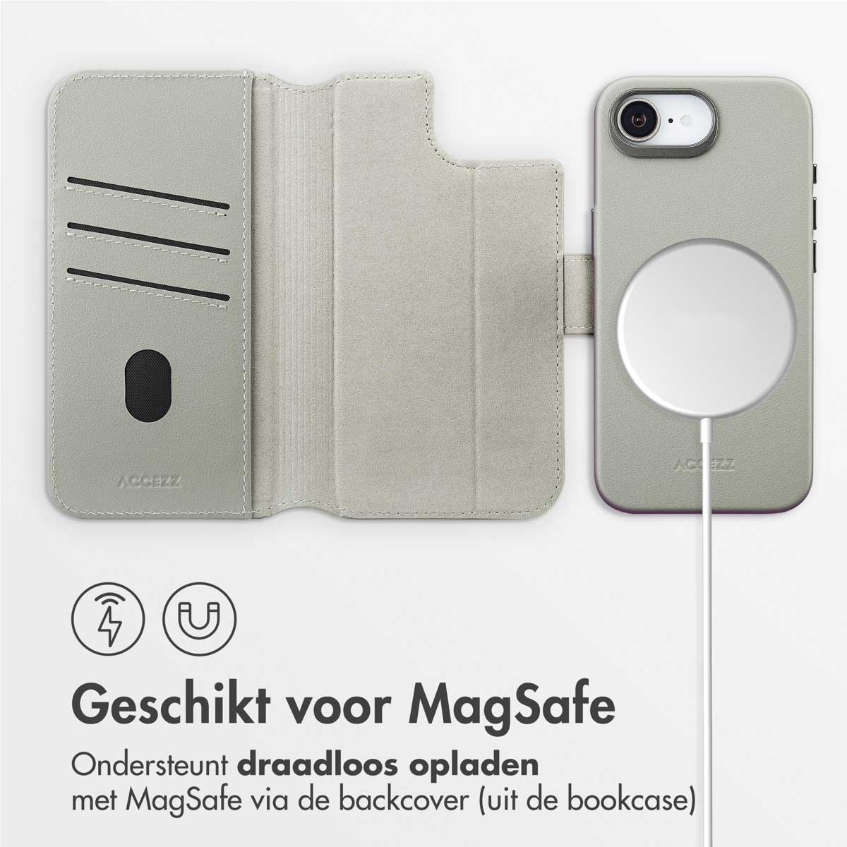 Accezz Leather Bookcase 2-in-1 met MagSafe Apple iPhone 16e - Light Grey - Afbeelding 5