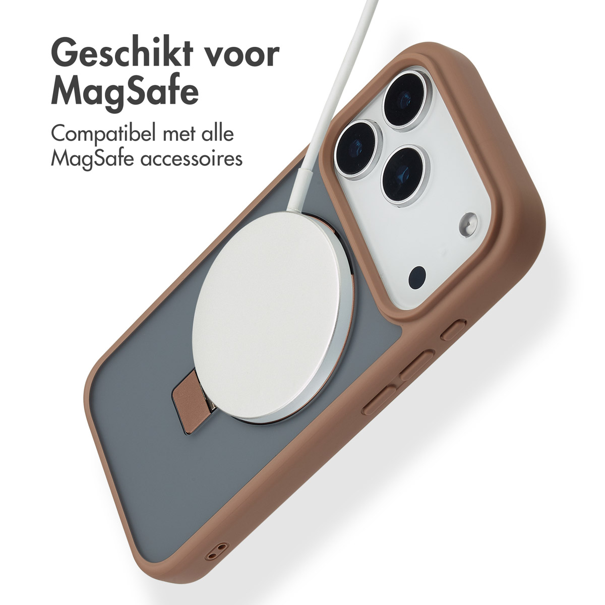 Accezz Ring Stand Backcover met MagSafe Apple iPhone 17 Pro - Bruin - Afbeelding 4