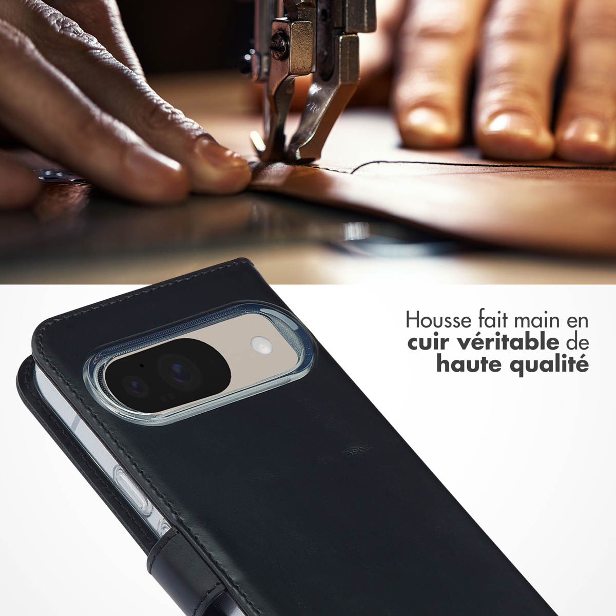 Selencia Echt Leren Bookcase Google Pixel 10 / 10 Pro - Zwart - Afbeelding 5