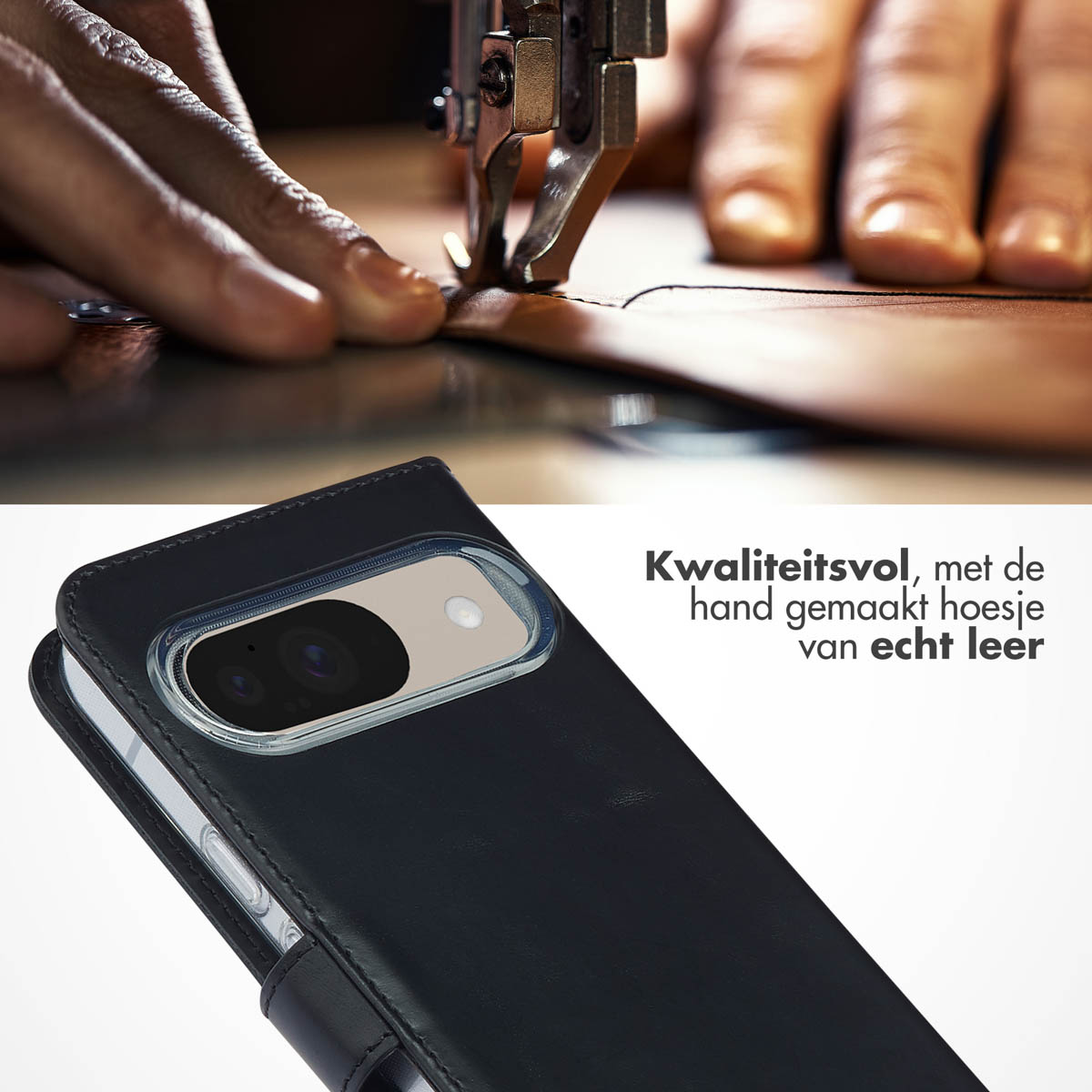 Selencia Echt Leren Bookcase Google Pixel 10 / 10 Pro - Zwart - Afbeelding 4