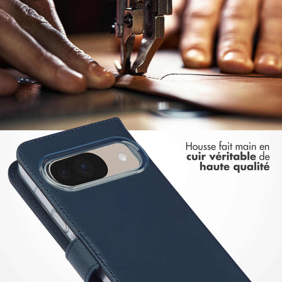 Selencia Echt Leren Bookcase Google Pixel 10 / 10 Pro - Blauw - Afbeelding 5