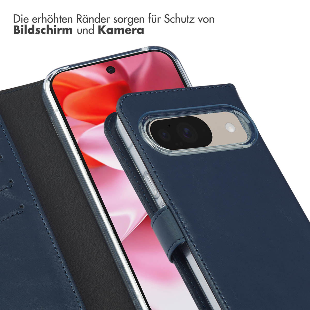 Selencia Echt Leren Bookcase Google Pixel 10 / 10 Pro - Blauw - Afbeelding 10