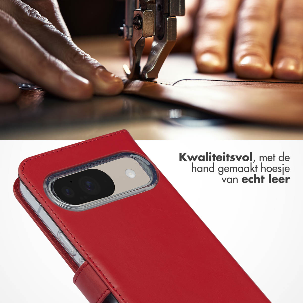 Selencia Echt Leren Bookcase Google Pixel 10 / 10 Pro - Rood - Afbeelding 4