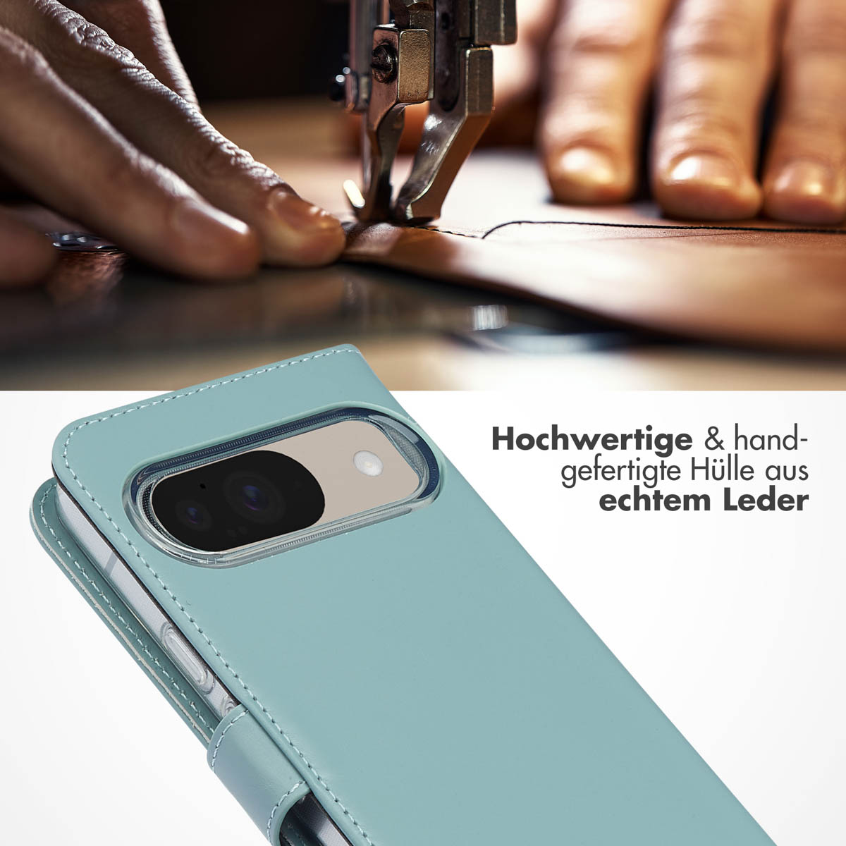 Selencia Echt Leren Bookcase Google Pixel 10 / 10 Pro - Lichtblauw - Afbeelding 6