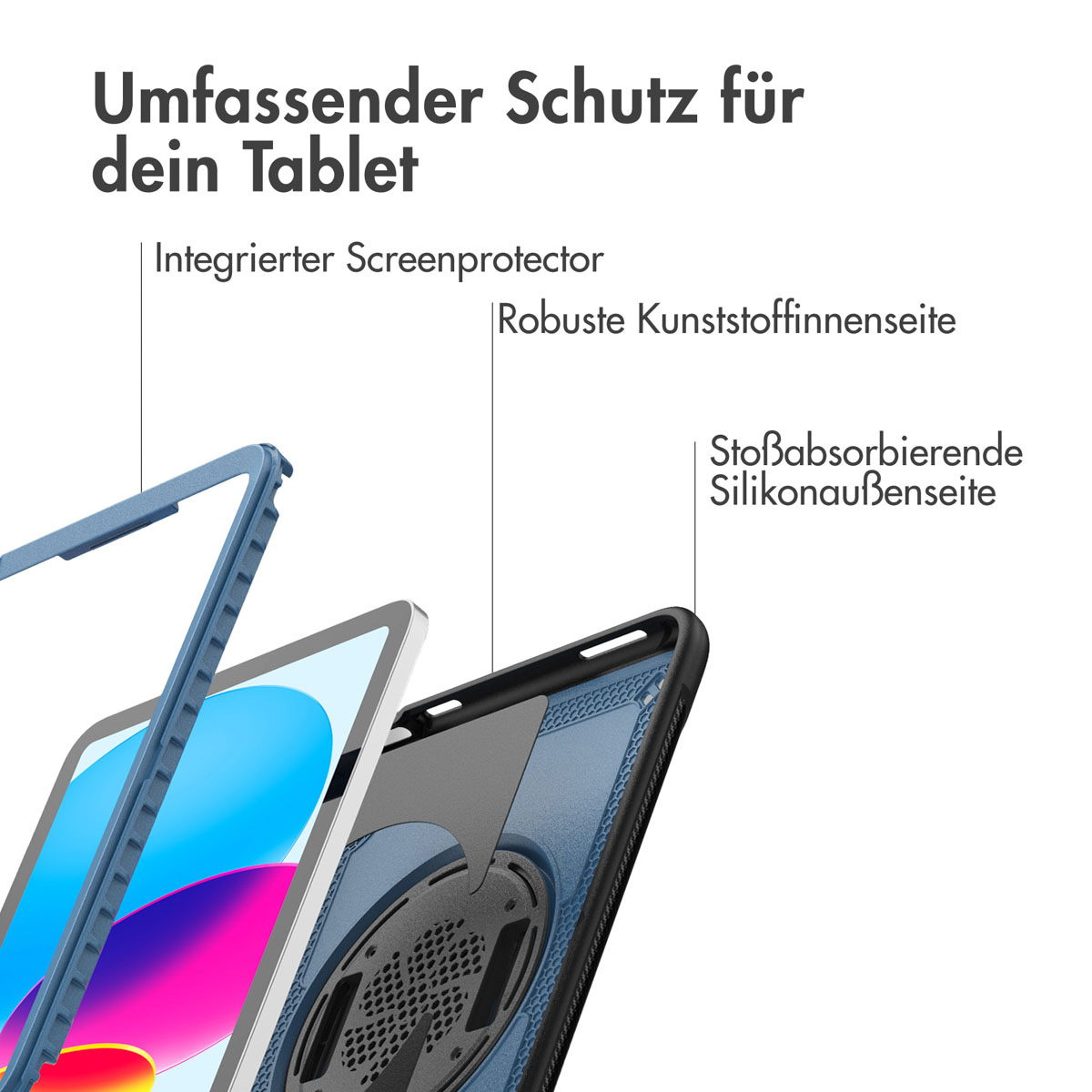 Accezz Rugged Backcover met schouderstrap Apple iPad 11 (2025) 11 inch A16 / iPad 10 (2022) 10.9 inch - Blauw - Afbeelding 9