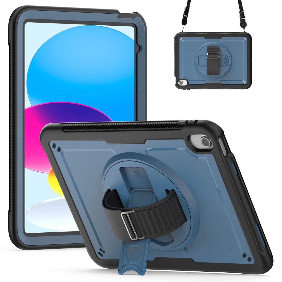Accezz Rugged Backcover met schouderstrap Apple iPad 11 (2025) 11 inch A16 / iPad 10 (2022) 10.9 inch - Blauw - Afbeelding 3