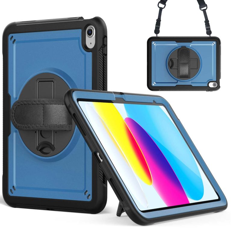 Accezz Rugged Backcover met schouderstrap Apple iPad 11 (2025) 11 inch A16 / iPad 10 (2022) 10.9 inch - Blauw - Afbeelding 7