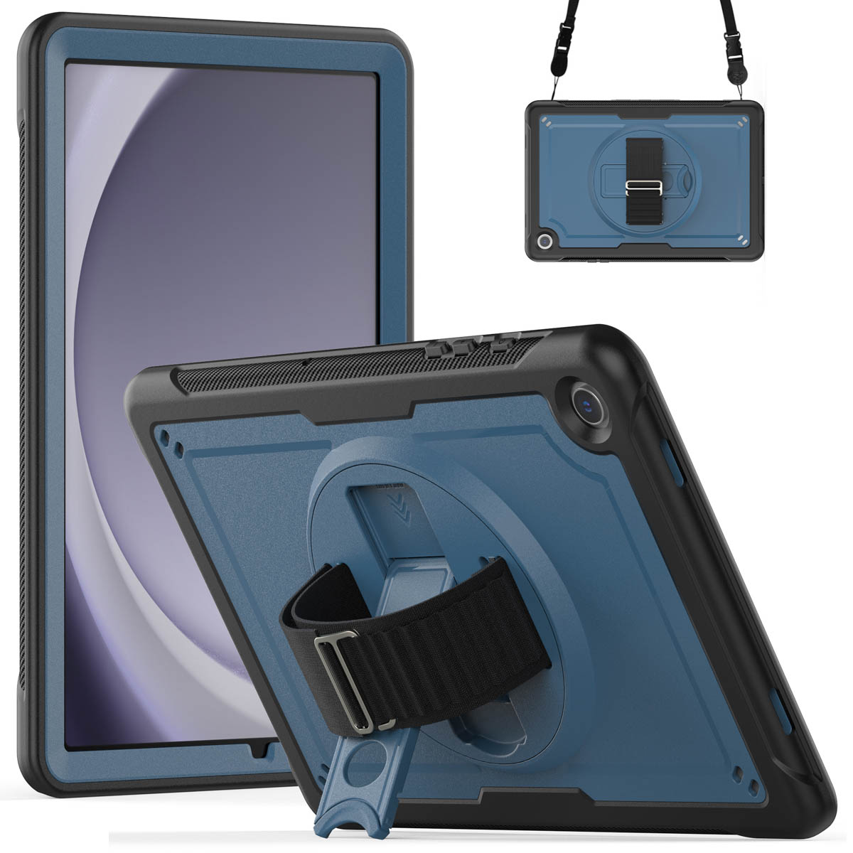 Accezz Rugged Backcover met schouderstrap Samsung Galaxy Tab A9 Plus – Blauw