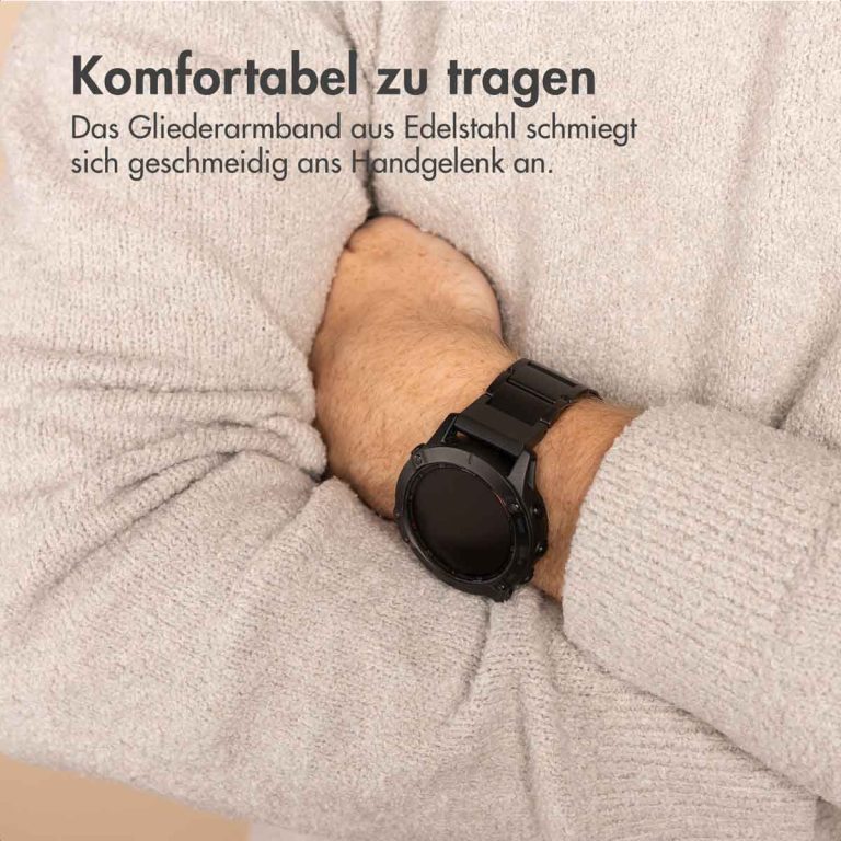 Accezz Mat Titanium bandje voor de Garmin Quickfit 22mm - Zwart - Afbeelding 6