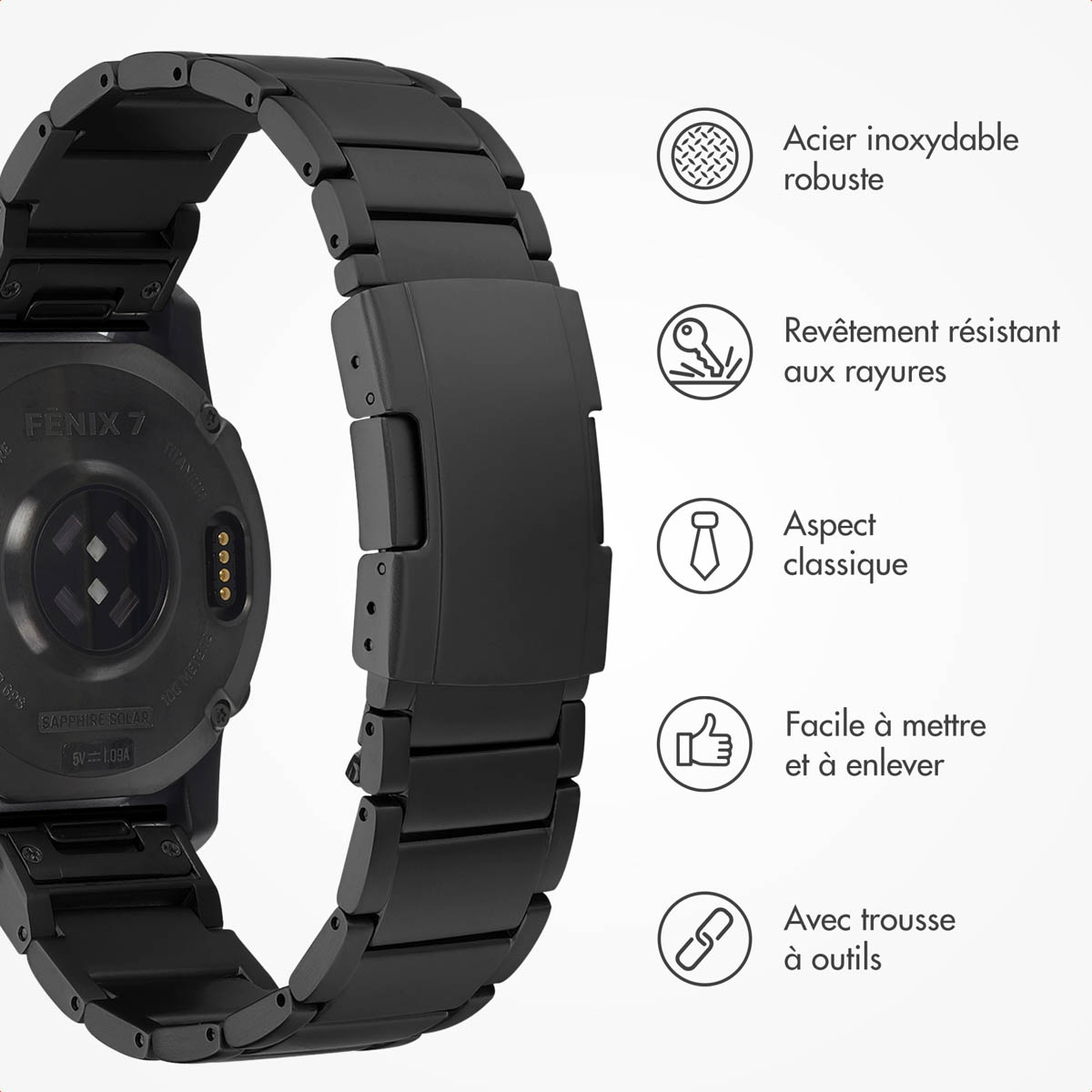 Accezz Mat Titanium bandje voor de Garmin Quickfit 22mm - Zwart - Afbeelding 4