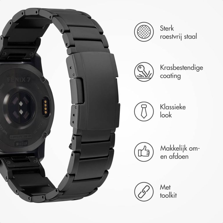Accezz Mat Titanium bandje voor de Garmin Quickfit 22mm - Zwart - Afbeelding 9