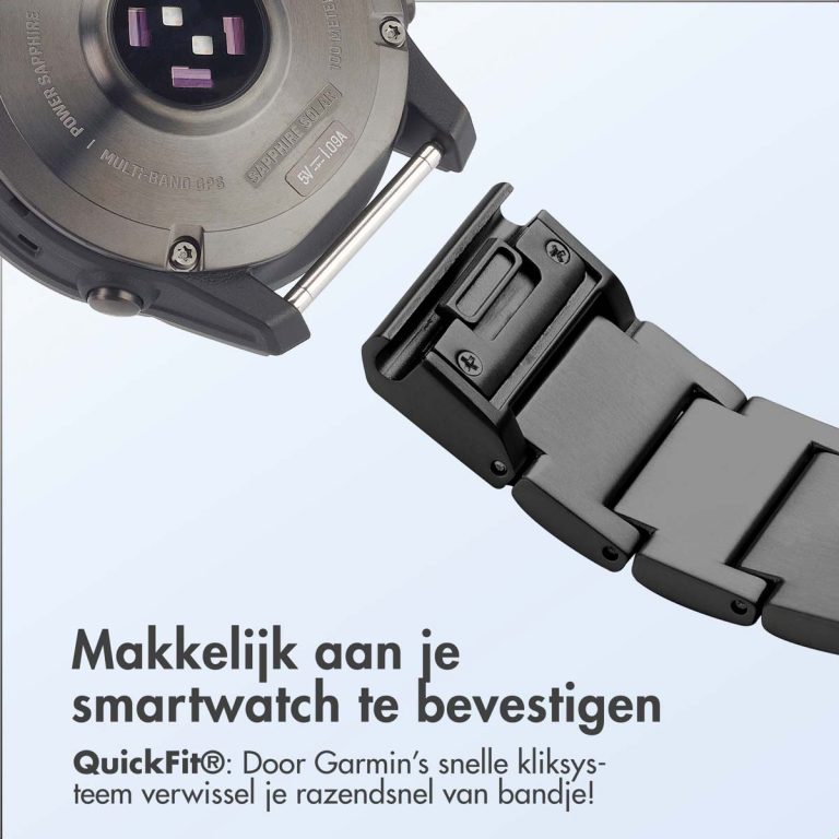 Accezz Mat Titanium bandje voor de Garmin Quickfit 22mm - Zwart - Afbeelding 8
