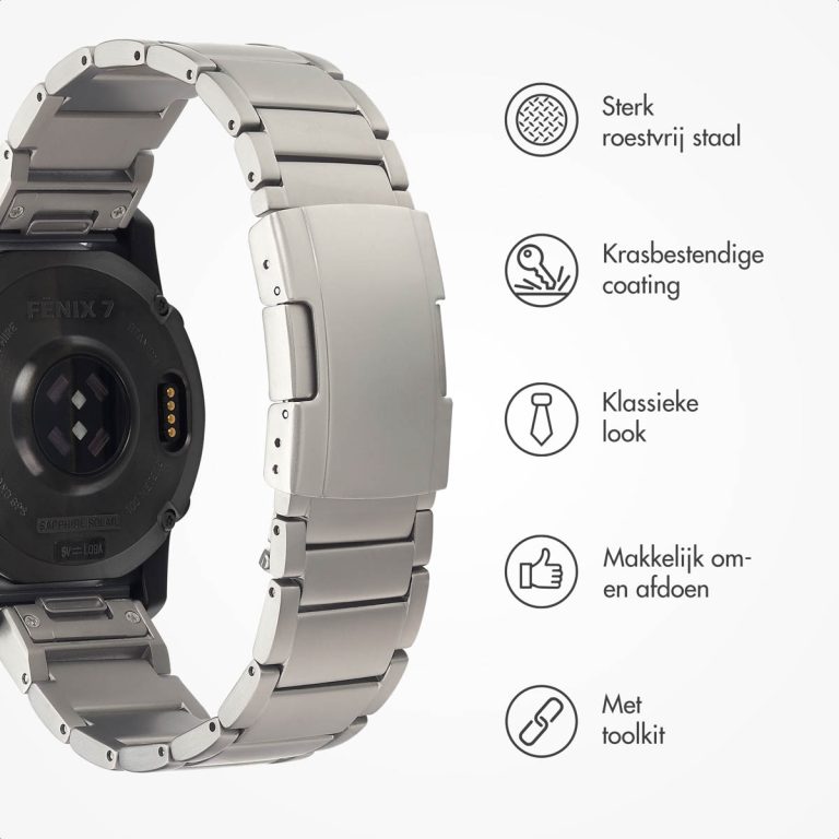 Accezz Mat Titanium bandje voor de Garmin Quickfit 22mm - Zilver - Afbeelding 9