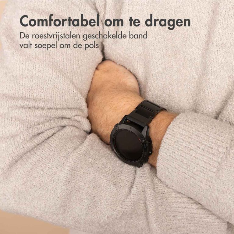 Accezz Mat Titanium bandje voor de Garmin Quickfit 26mm - Zwart - Afbeelding 4