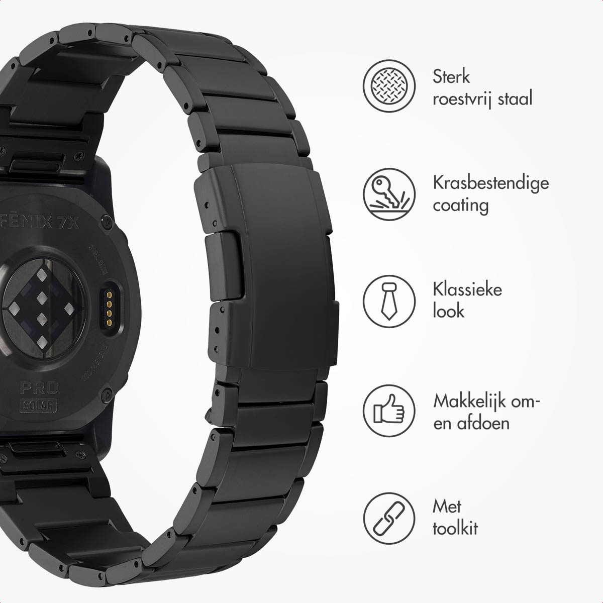 Accezz Mat Titanium bandje voor de Garmin Quickfit 26mm - Zwart - Afbeelding 6