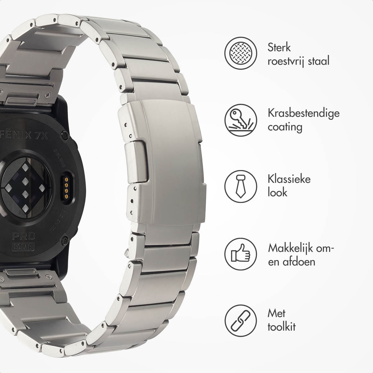 Accezz Mat Titanium bandje voor de Garmin Quickfit 26mm - Titanium - Afbeelding 4