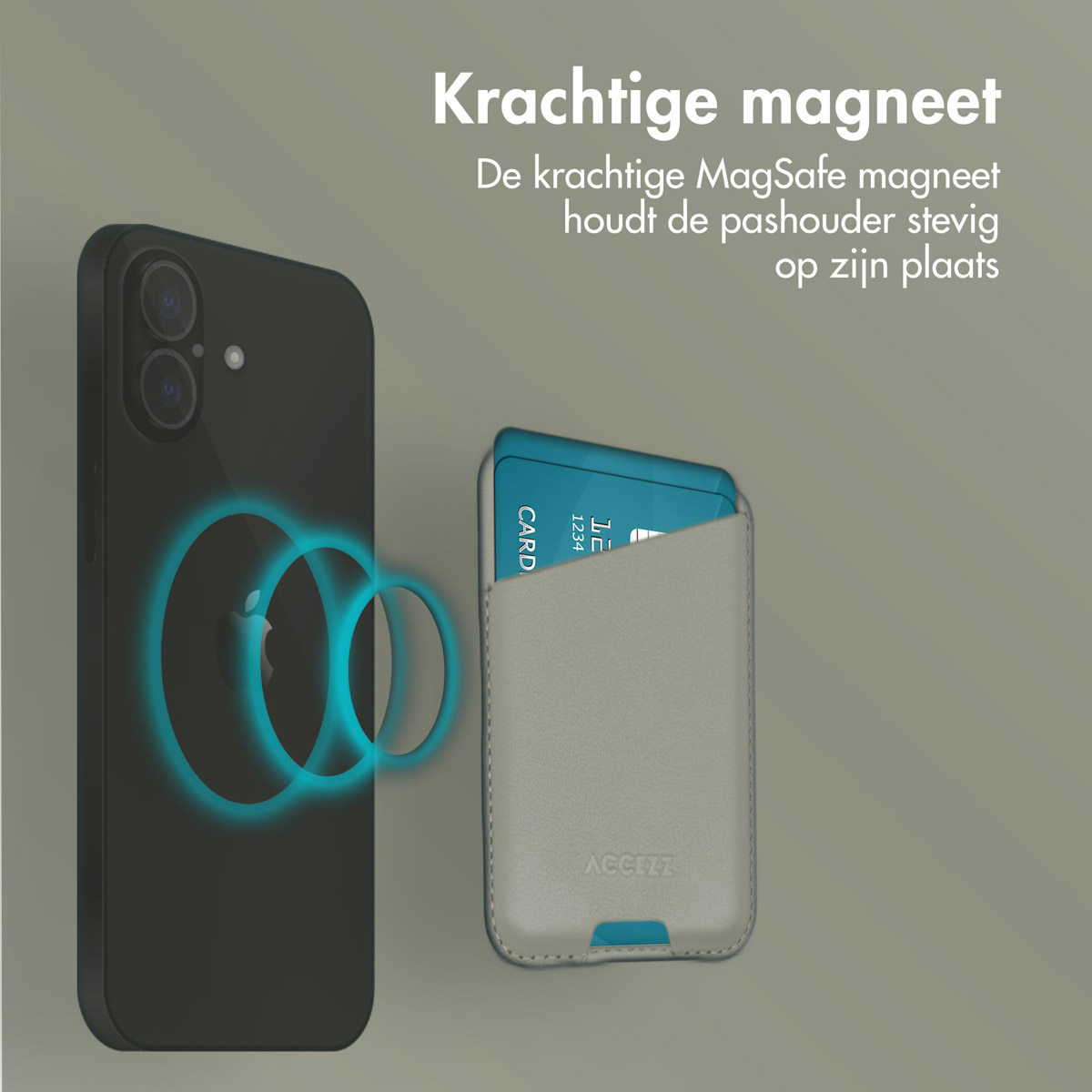 Accezz Leren Kaarthouder - Geschikt voor MagSafe en Qi2 - Light Grey - Afbeelding 8