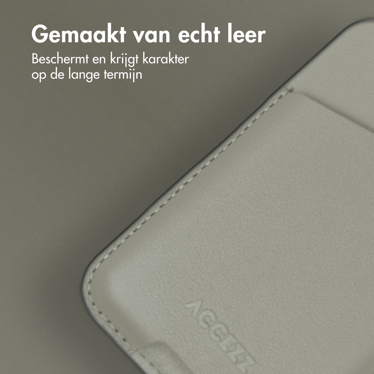 Accezz Leren Kaarthouder - Geschikt voor MagSafe en Qi2 - Light Grey - Afbeelding 7