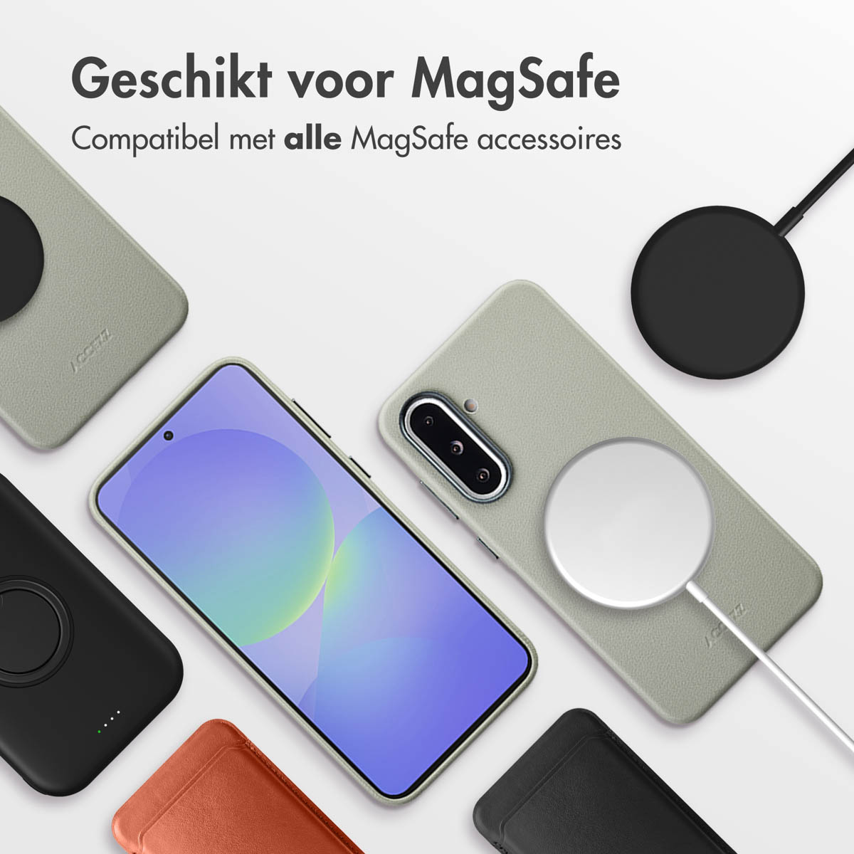 Accezz MagSafe Leather Backcover Samsung Galaxy A36 / A56 - Light Grey - Afbeelding 9