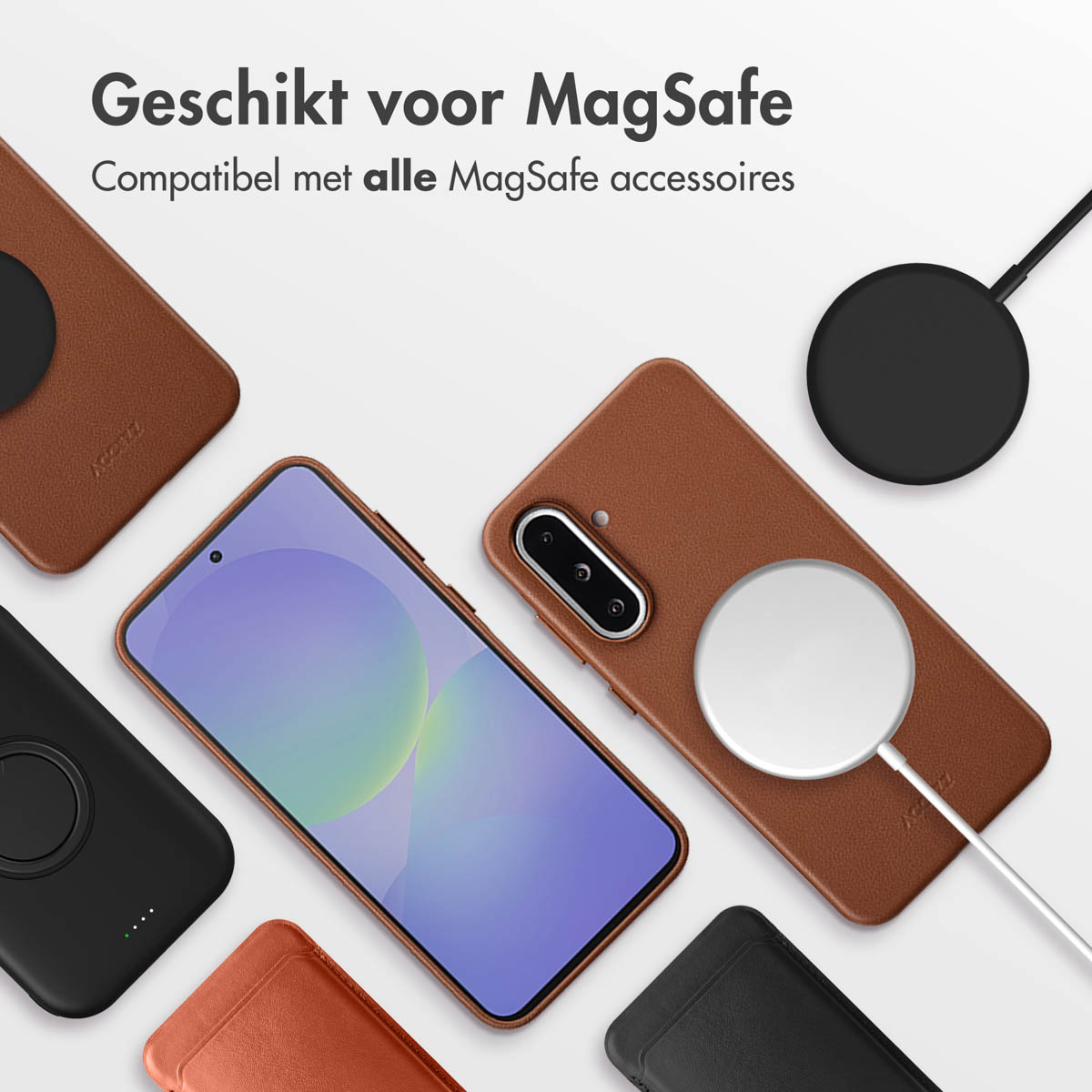 Accezz MagSafe Leather Backcover Samsung Galaxy A36 / A56 - Coffee Brown - Afbeelding 9