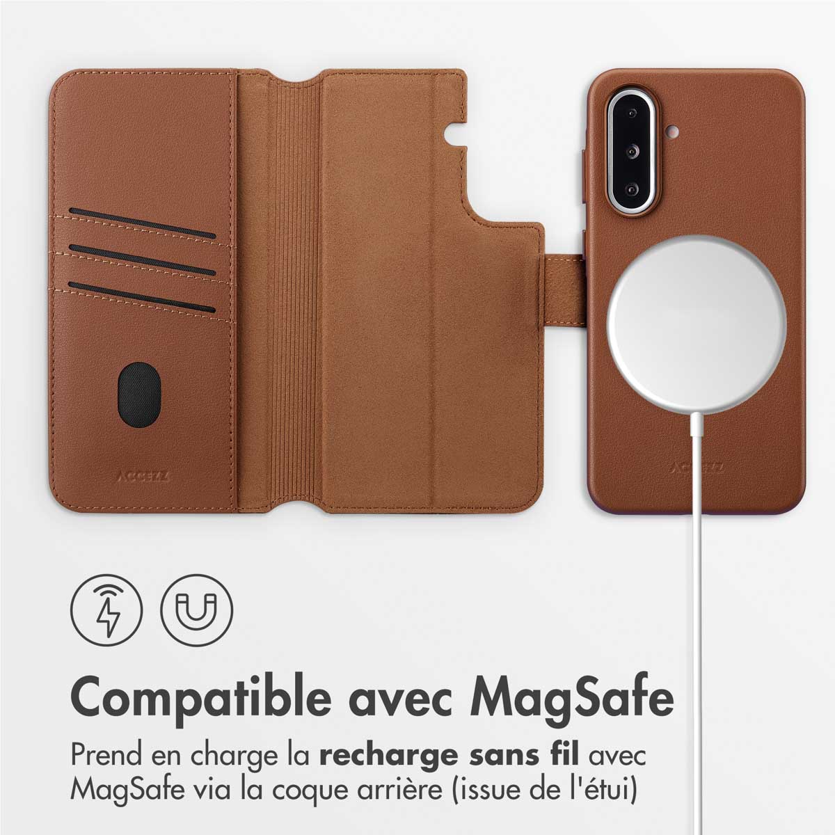 Accezz Leather Bookcase 2-in-1 met MagSafe Samsung Galaxy A36 / A56 - Coffee Brown - Afbeelding 4