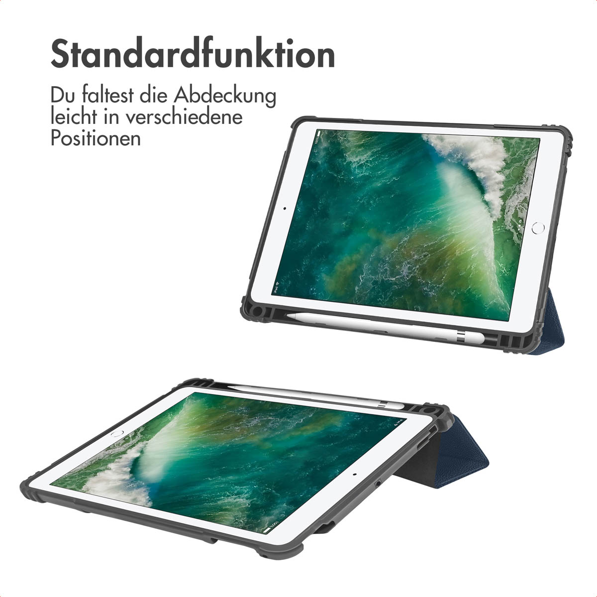 Accezz Rugged Trifold Bookcase Apple iPad 6 (2018) 9.7 inch / iPad 5 (2017) 9.7 inch / Air 2 (2014)/Air 1 (2013) - Donkerblauw - Afbeelding 4