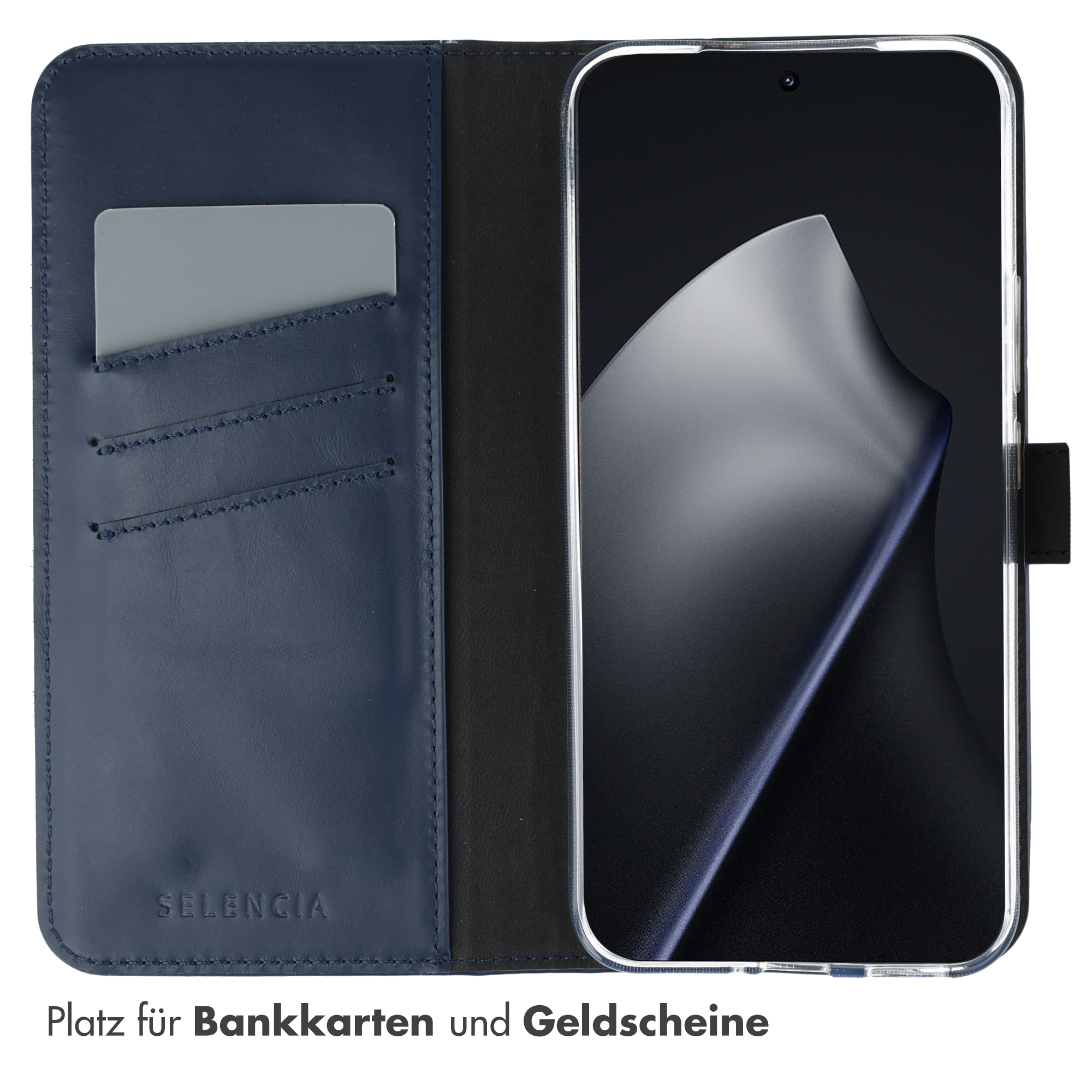 Selencia Echt Leren Bookcase Xiaomi 15T Pro - Donkerblauw - Afbeelding 7