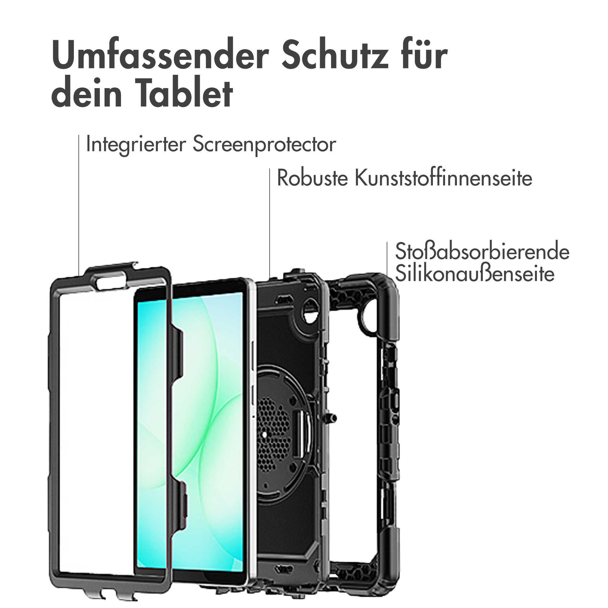 Accezz Rugged Backcover met schouderstrap Samsung Galaxy Tab A11 Plus - Zwart - Afbeelding 9