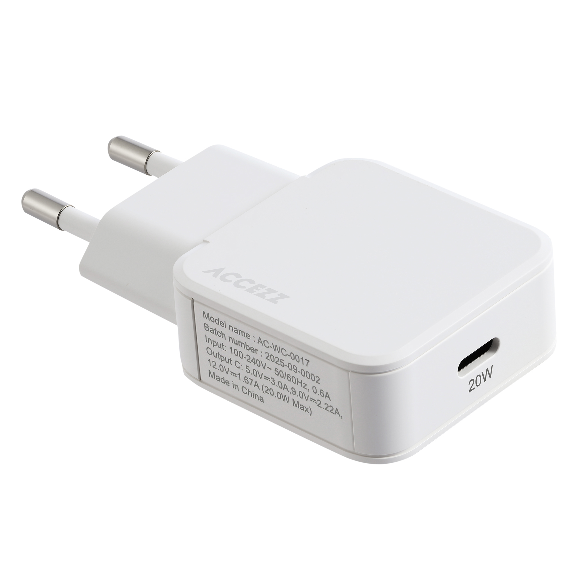 Accezz Ultra Slim GaN Oplader - USB-C - 20W - Wit - Afbeelding 2