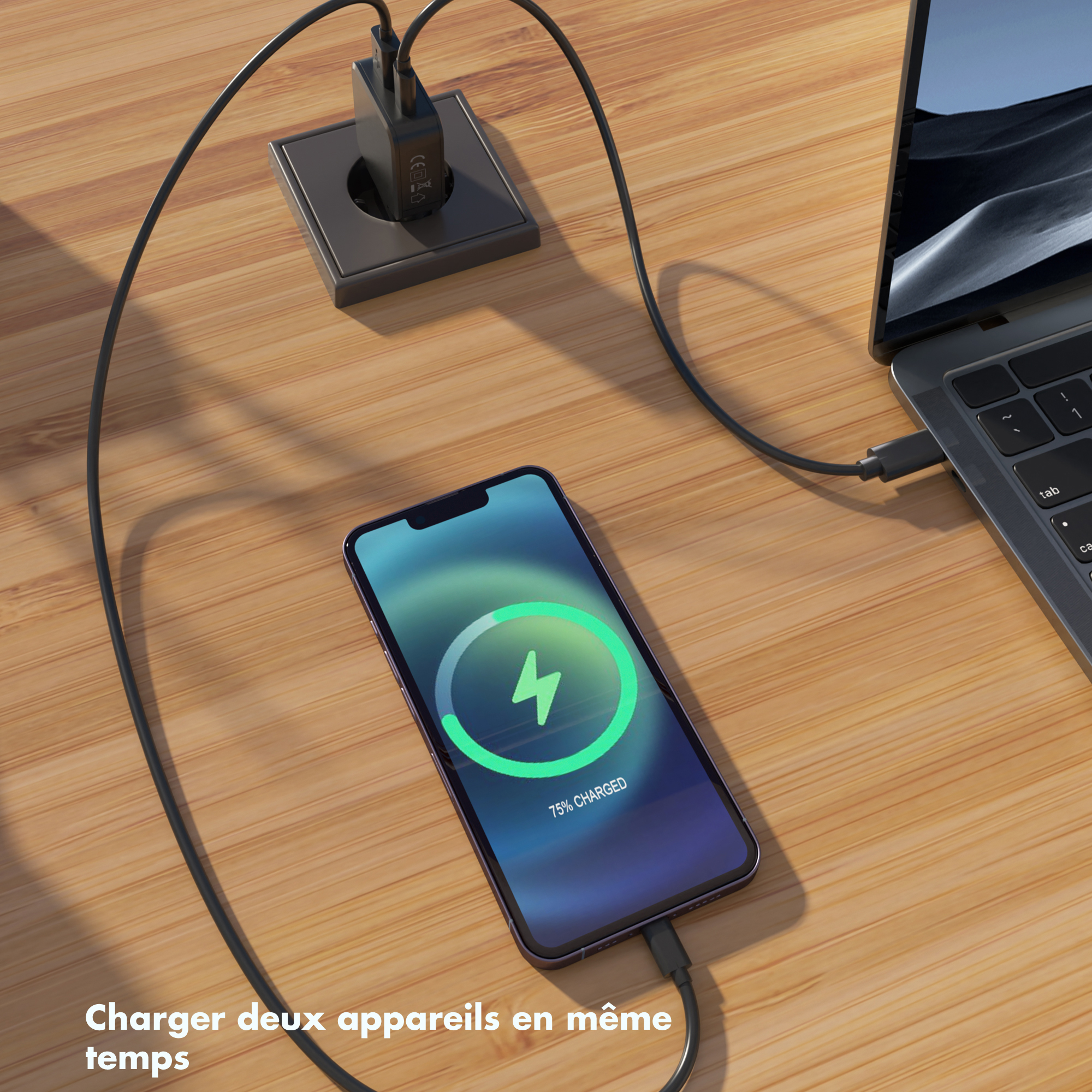 Accezz Ultra Slim GaN Oplader - USB-C + USB-A - 45W - Zwart - Afbeelding 6