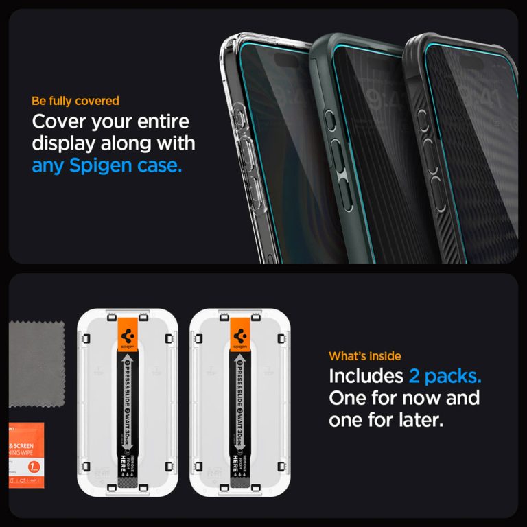 Spigen GLAStR Privacy EZ Fit Screenprotector + Applicator Apple iPhone 15 Pro Max - Afbeelding 6