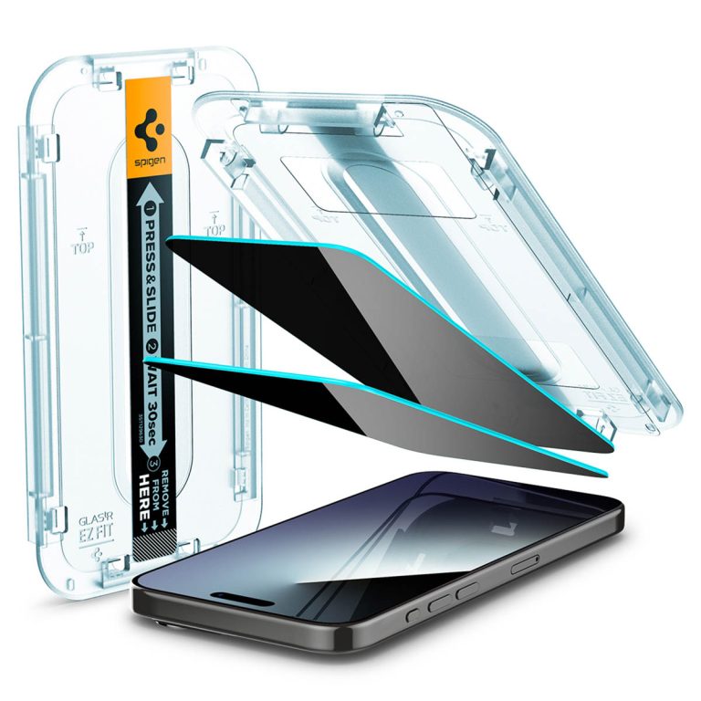 Spigen GLAStR Privacy EZ Fit Screenprotector + Applicator Apple iPhone 15 Pro - Afbeelding 2