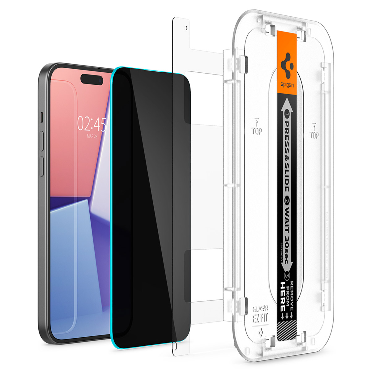 Spigen GLAStR Privacy EZ Fit Screenprotector + Applicator Apple iPhone 16 / 15 - Afbeelding 2