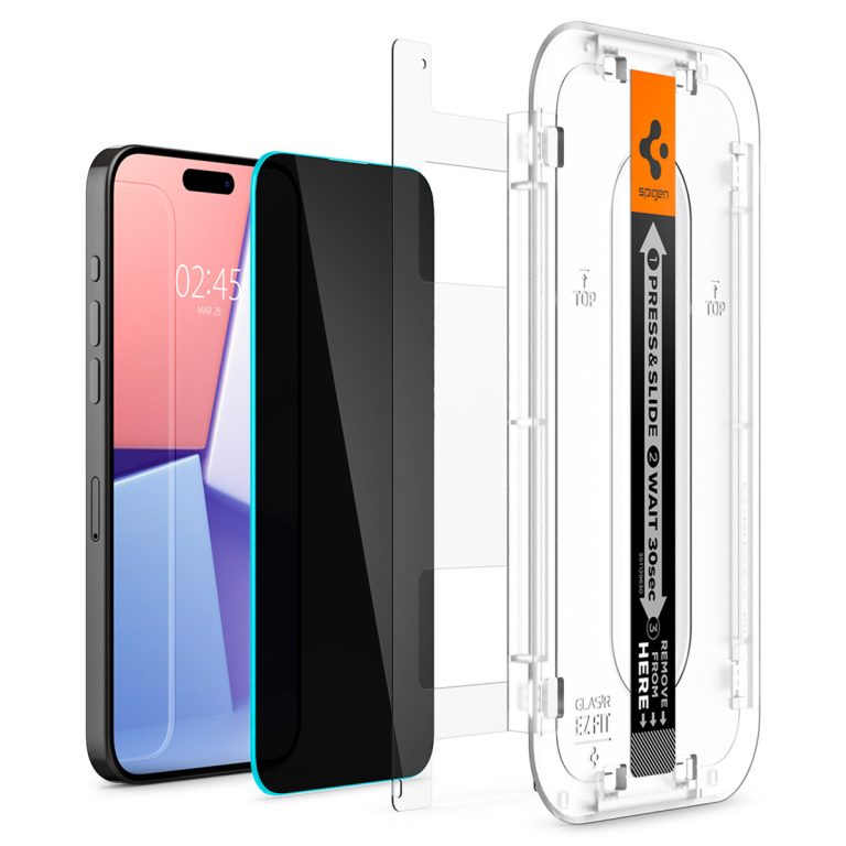 Spigen EZ Fit GLAS.tR met installatietray - Privacy Glass - 1 pack Apple iPhone 15 Pro Max - Afbeelding 3