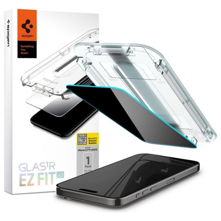 Spigen EZ Fit GLAS.tR met installatietray - Privacy Glass - 1 pack Apple iPhone 15 Pro Max - Afbeelding 7