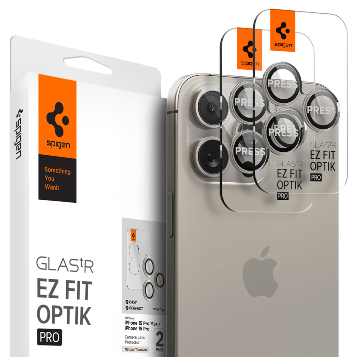 Spigen GLAStR EZ Fit Optik Pro Camera Protector 2 Pack Apple iPhone 15 Pro / 15 Pro Max – Natural Titanium