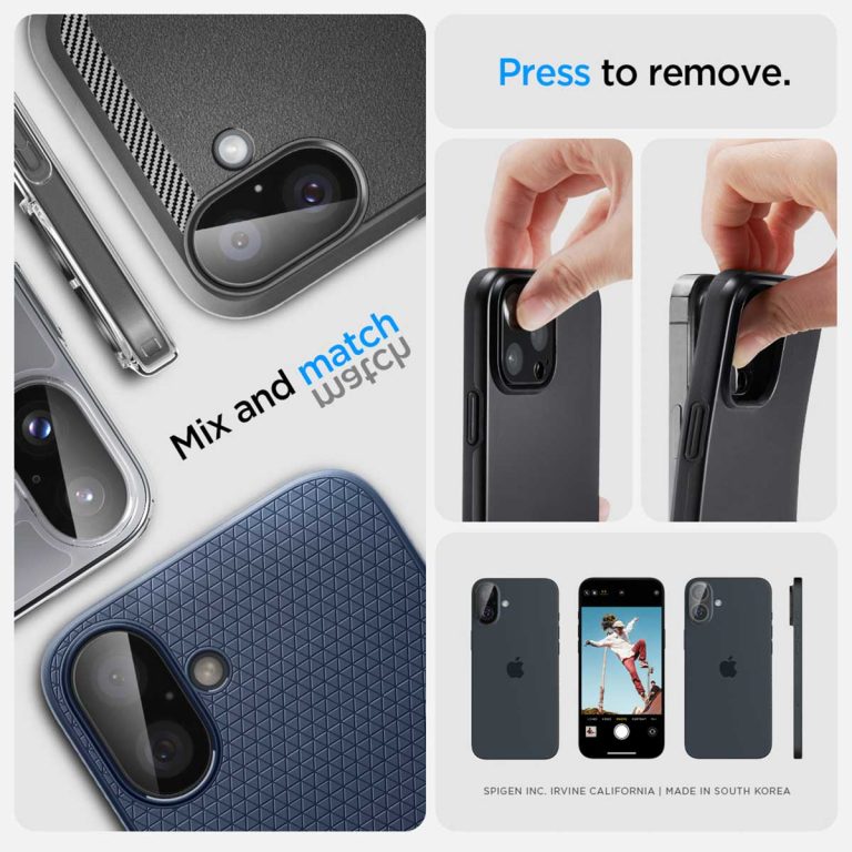 Spigen GLAStR EZ Fit Optik Camera Protector 2 Pack Apple iPhone 16 Plus - Black - Afbeelding 7