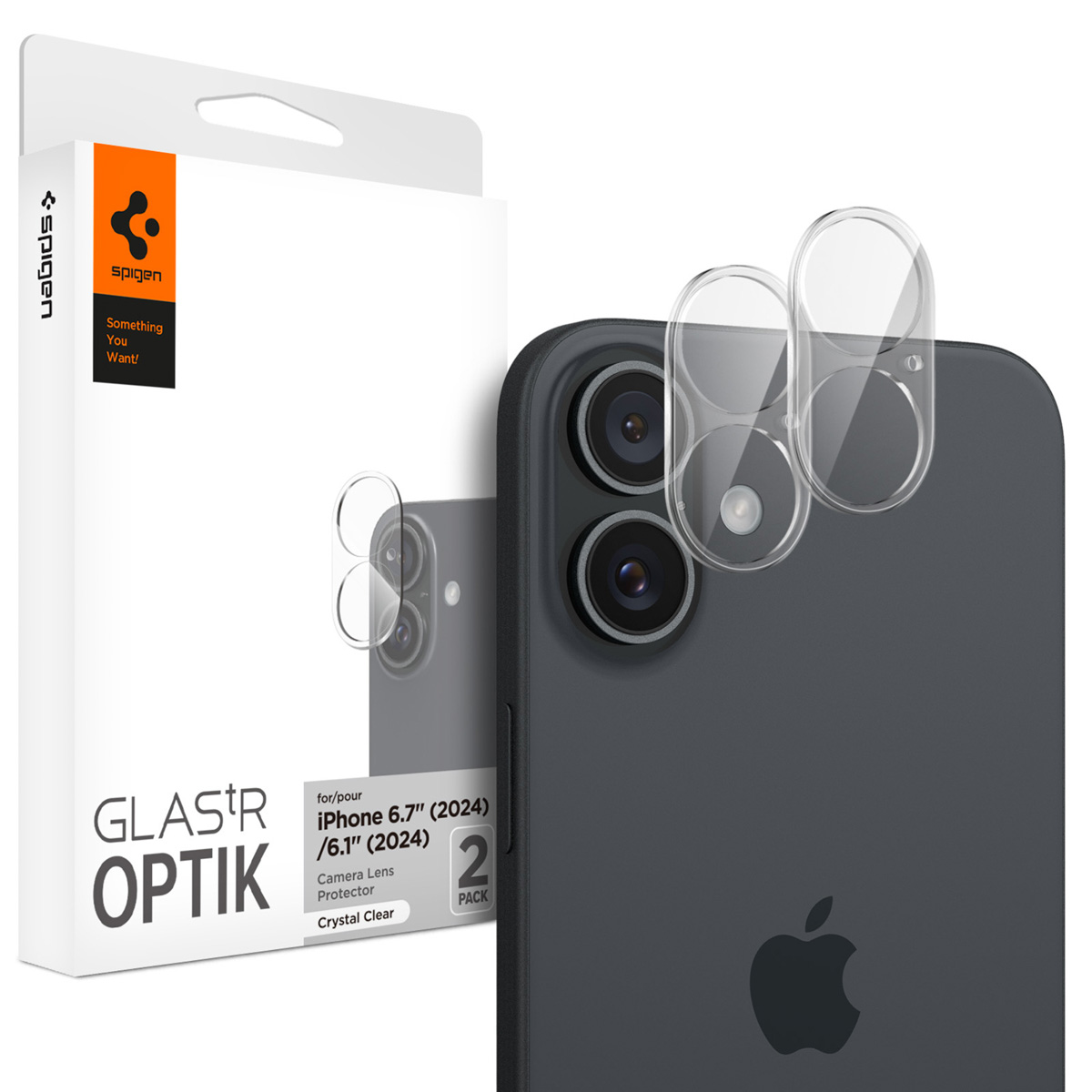 Spigen GLAStR EZ Fit Optik Camera Protector 2 Pack Apple iPhone 16 / 16 Plus – Crystal Clear