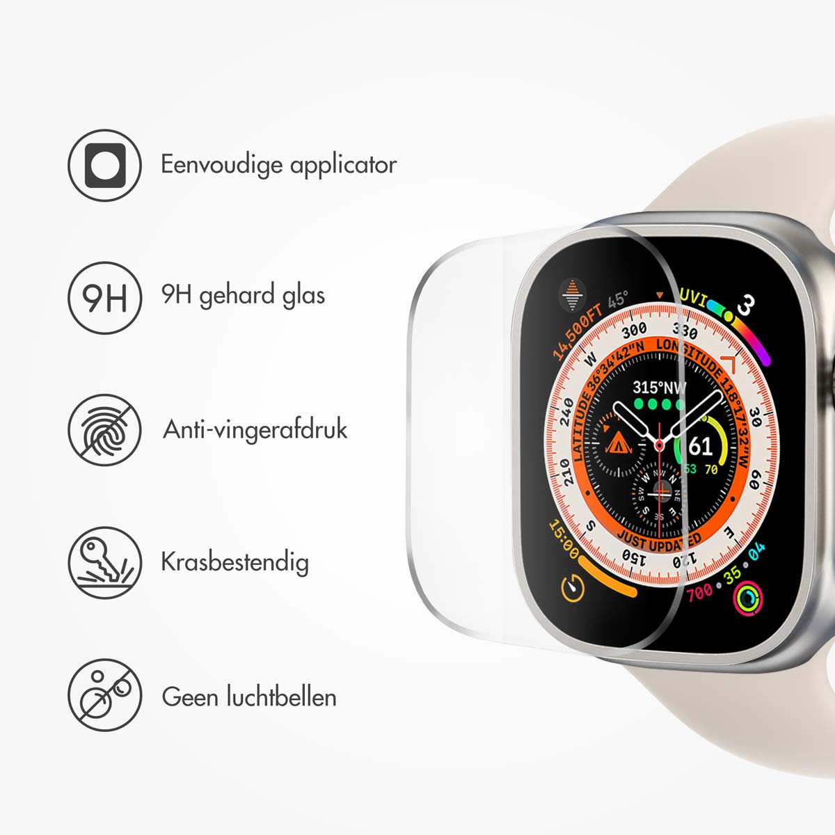 Accezz Gehard glas screenprotector met applicator Apple Watch Ultra 1 / 2 / 3 - 49 mm - Afbeelding 10