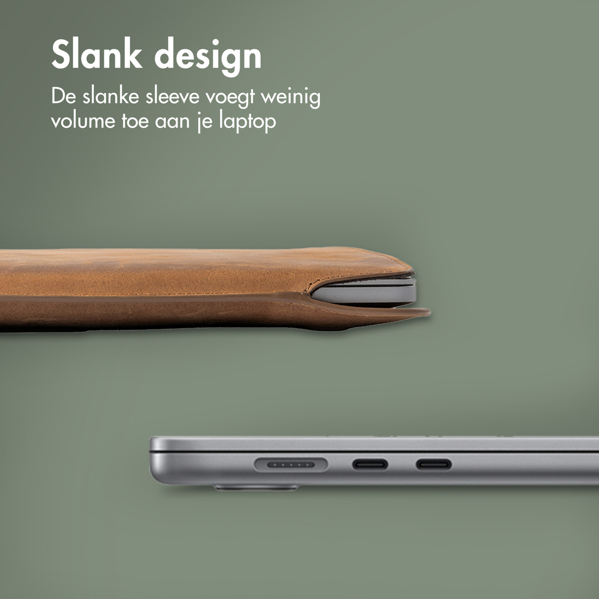 Accezz Leather Laptop hoes Apple MacBook 14 inch - Laptopsleeve - Cognac - Afbeelding 4