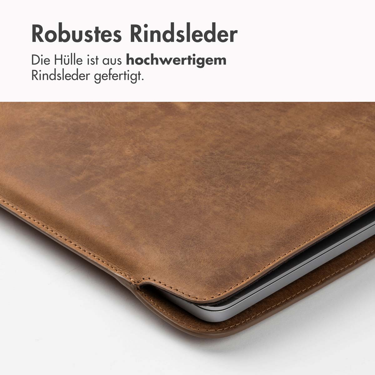 Accezz Leather Laptop hoes Apple MacBook 16 inch - Laptopsleeve - Cognac - Afbeelding 5