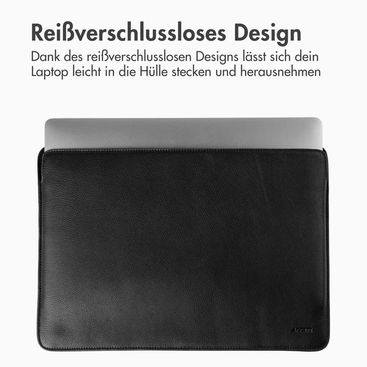 Accezz Leather Laptop hoes Apple MacBook 14 inch - Laptopsleeve - Zwart - Afbeelding 9