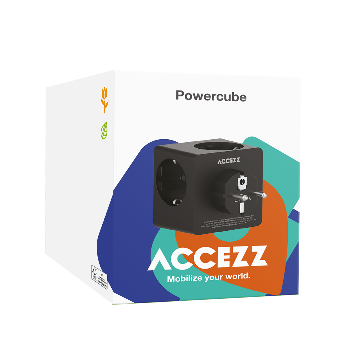 Accezz PowerCube | 6-in-1 – 1x USB-C + 2x USB-A + 3x stopcontact – 4000 watt – Wit