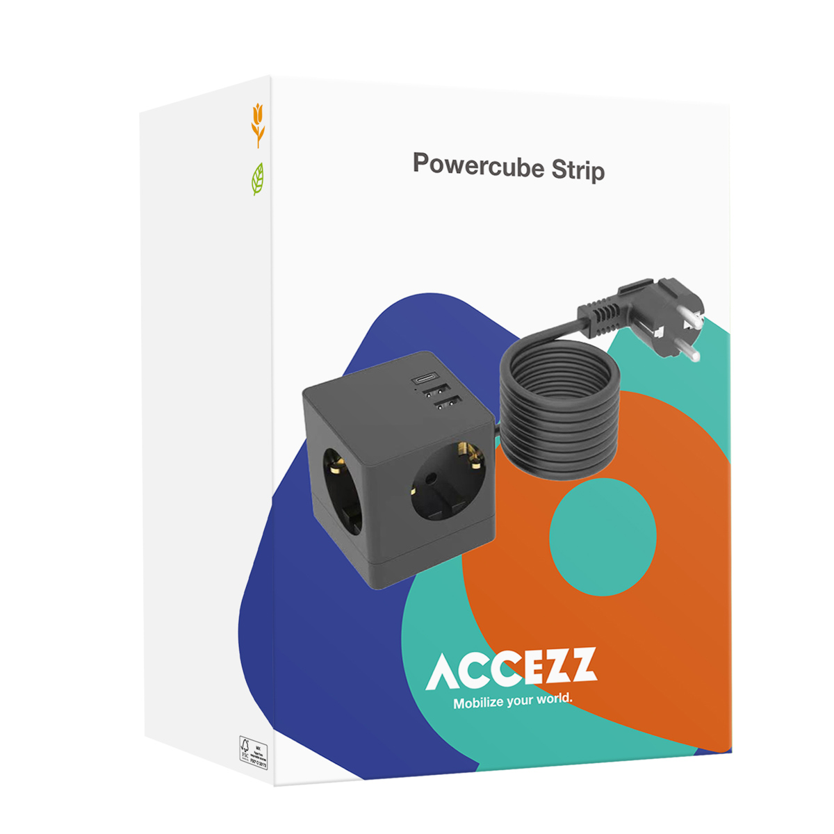 Accezz PowerCube Strip | 6-in-1 – 1x USB-C + 2x USB-A + 3x stopcontact – 4000 watt – Wit