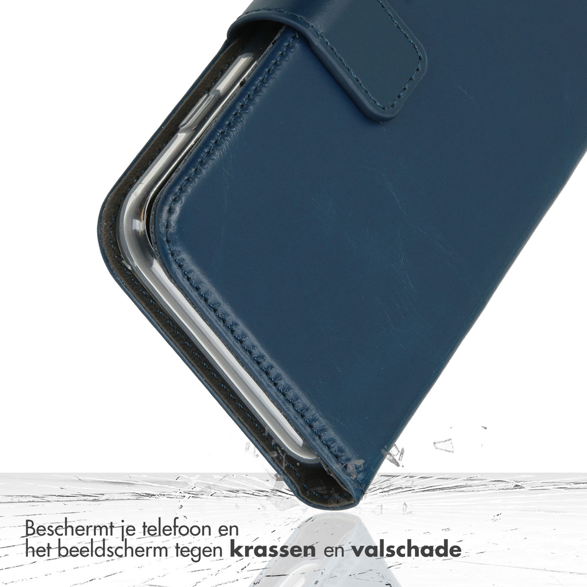Selencia Echt Leren Bookcase Apple iPhone 13 Pro - Blauw - Afbeelding 4