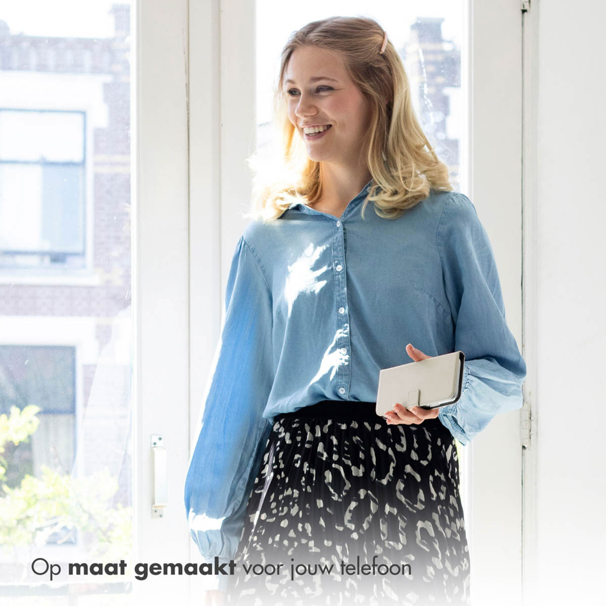 Selencia Echt Leren Bookcase Samsung Galaxy A36 / A56 - Greige - Afbeelding 9