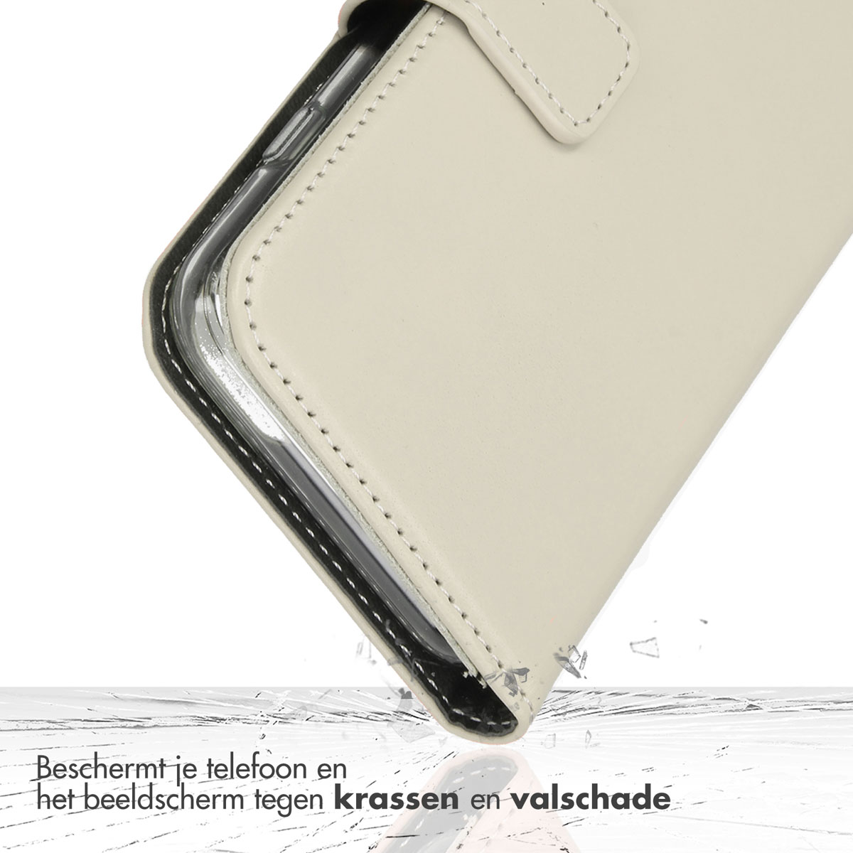 Selencia Echt Leren Bookcase Apple iPhone 12 (Pro) - Greige - Afbeelding 8