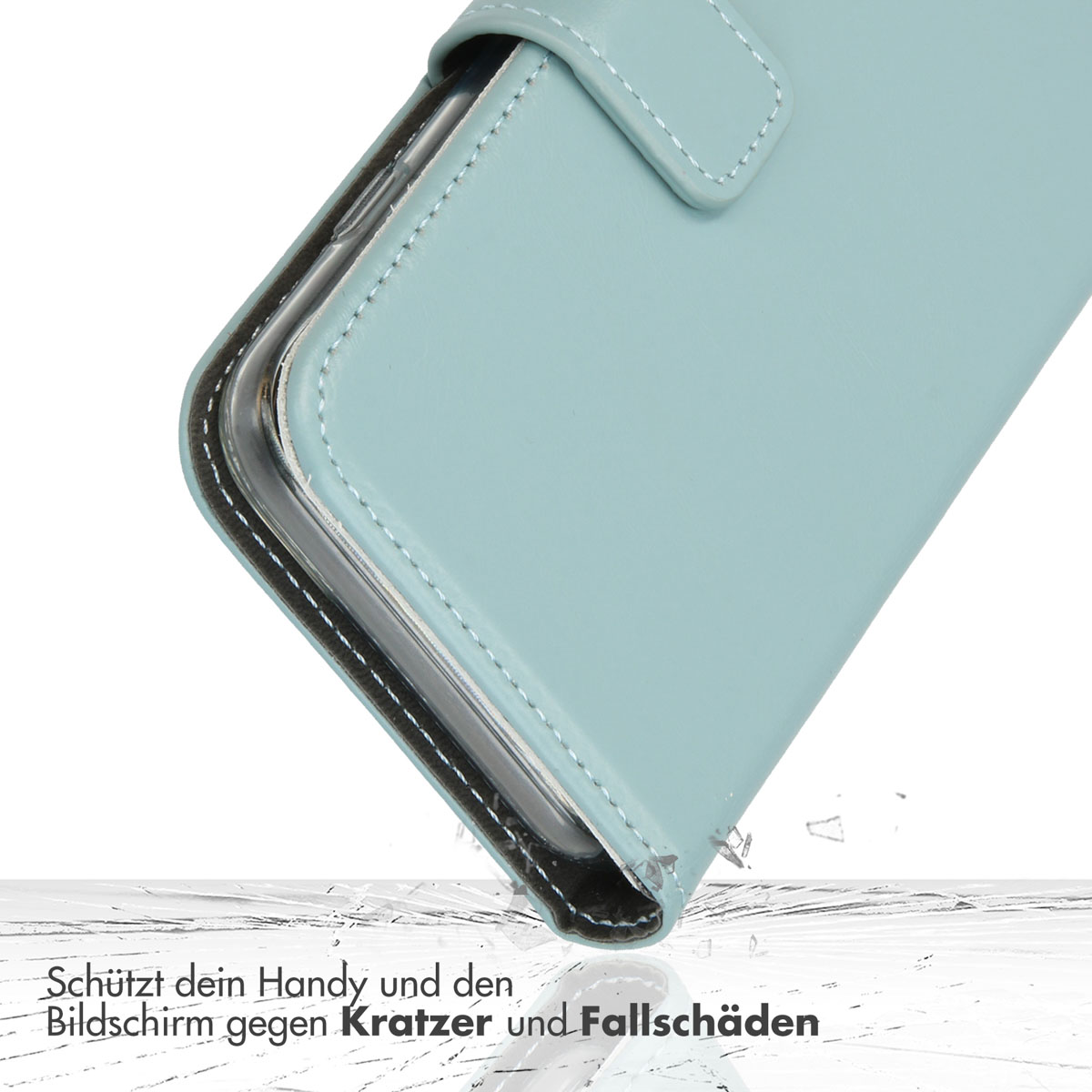 Selencia Echt Leren Bookcase Apple iPhone 16 Plus - Air Blue - Afbeelding 8