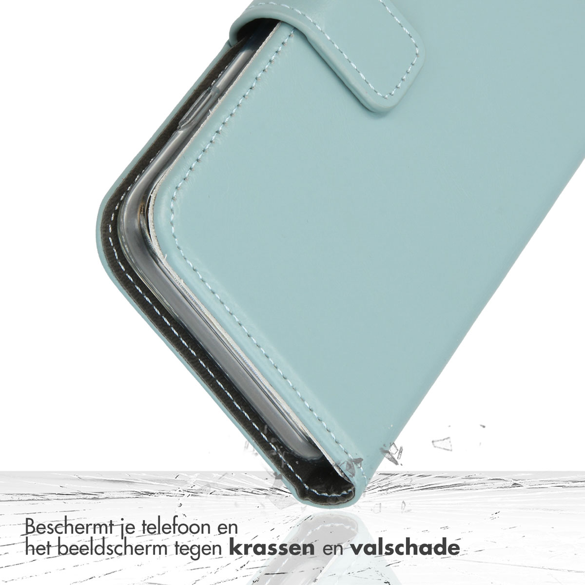 Selencia Echt Leren Bookcase Apple iPhone 13 Mini - Lichtblauw - Afbeelding 6